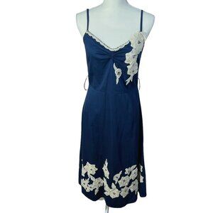 Vintage Anthropologie Odille Navy Blue Rice Paper Garden Dress Midi Dress Size 6